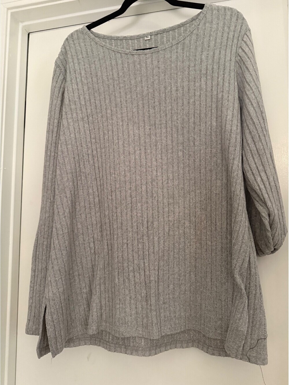 Gray Ribbed Long Sleeve Shirt 2X Solid